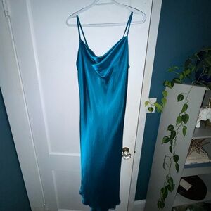 Bright Blue Satin BeBe Cowl Slip Dress